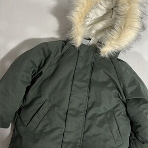 H&M Green Puffer Jacket with Faux Fur Hood